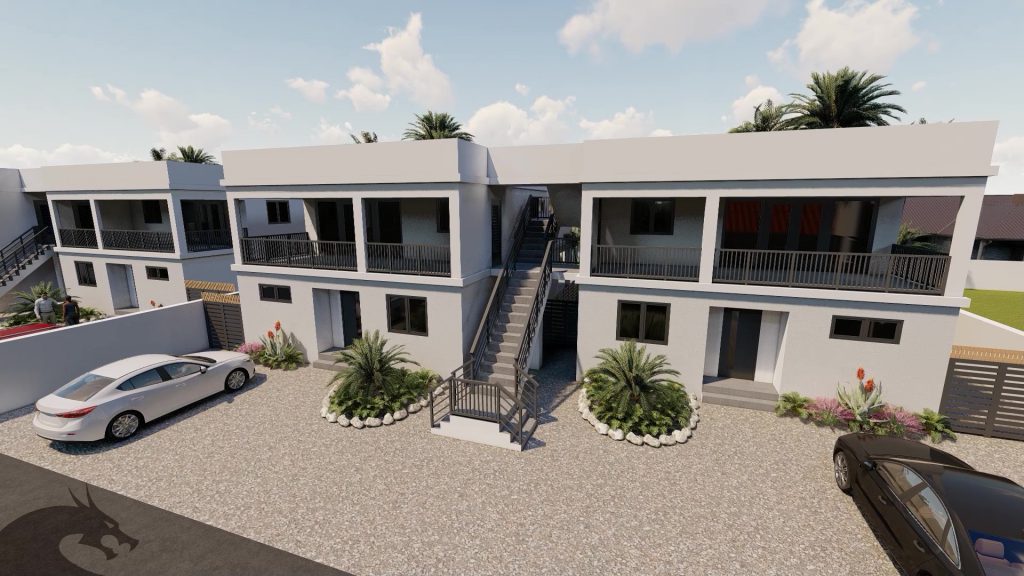 Een nieuwbouw project op Bonaire: Hatri Apartments. 8 royale appartementen met twee slaapkamers en twee badkamers.